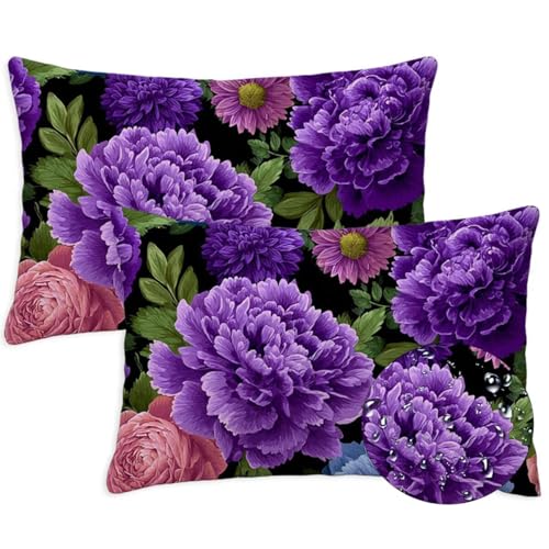 Anlage Outdoor Kissen Wasserfest 2er Set Kissenbezugen 50x70 cm Rechteckig Sofakissen Blumen Sitzkissen Outdoor Balkon Deko Weicher Sofa Kissenbezugen für Sommer Fall Gartenmöbel Stuhl Deko, S-1388 von Canuhkun