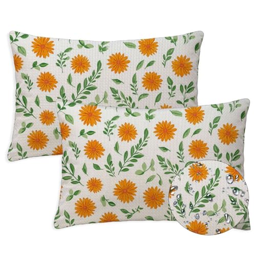 Anlage Outdoor Kissen Wasserfest 2er Set Kissenbezugen 50x80 cm Rechteckig Sofakissen Blumen Sitzkissen Outdoor Balkon Deko Leinen Sofa Kissenbezugen für Sommer Fall Gartenmöbel Stuhl Deko, S-1384 von Canuhkun