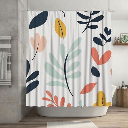 Duschvorhang Volltonfarbe Shower Curtains Blatt Duschvorhang 180 x 240 cm mit 12 Haken, Wasserdicht Shower Curtains, Beschwerter Saum, Waschbar Polyester Stoff Badevorhänge für Badezimmer Deko G-20 von Canuhkun