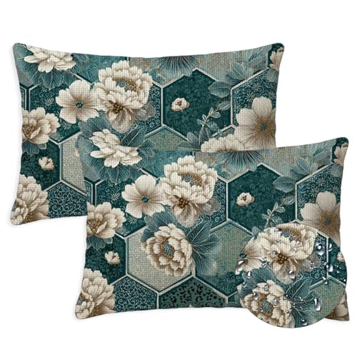 Entenei Outdoor Kissen Wasserfest 2er Set Kissenbezugen 30x50 Rechteckig Sofakissen Sommerblumen Sitzkissen Outdoor Balkon Deko Leinen Sofa Kissenbezugen für Sommer Fall Gartenmöbel Stuhl Deko, S-1348 von Canuhkun
