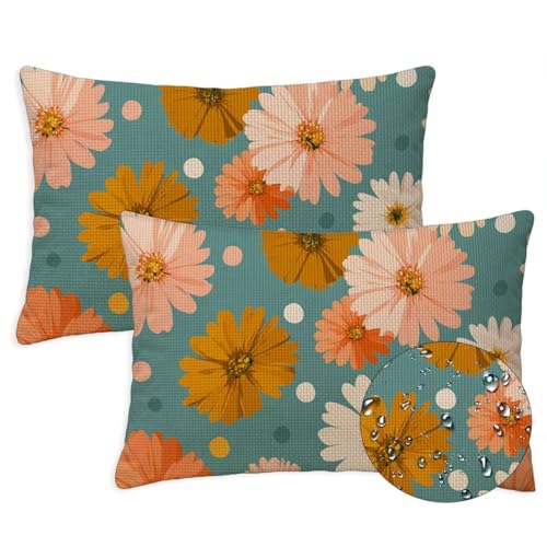 Entenei Outdoor Kissen Wasserfest 2er Set Kissenbezugen 30x50 cm Rechteckig Sofakissen Daisy Blumen Sitzkissen Outdoor Balkon Deko Leinen Kissenbezugen für Sommer Fall Gartenmöbel Stuhl Deko, S-1324 von Canuhkun