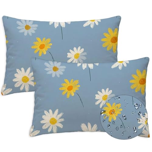 Entenei Outdoor Kissen Wasserfest 2er Set Kissenbezugen 30x50 cm Rechteckig Sofakissen Daisy Blumen Sitzkissen Outdoor Balkon Deko Weicher Kissenbezugen für Sommer Fall Gartenmöbel Stuhl Deko, S-1336 von Canuhkun