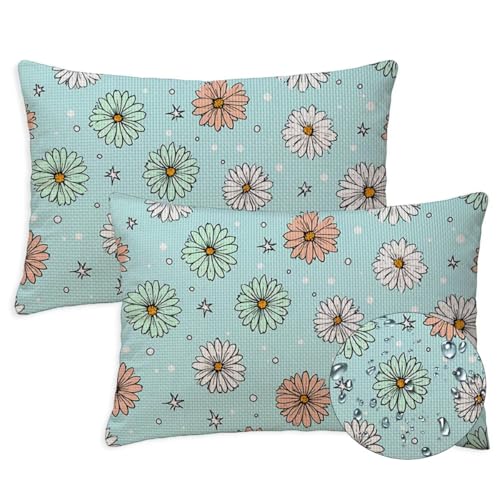Entenei Outdoor Kissen Wasserfest 2er Set Kissenbezugen 40x60 cm Rechteckig Sofakissen Blumen Sitzkissen Outdoor Balkon Deko Leinen Sofa Kissenbezugen für Sommer Fall Gartenmöbel Stuhl Deko, S-1344 von Canuhkun