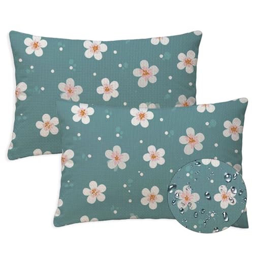 Entenei Outdoor Kissen Wasserfest 2er Set Kissenbezugen 40x65 cm Rechteckig Sofakissen Blumen Sitzkissen Outdoor Balkon Deko Leinen Sofa Kissenbezugen für Sommer Fall Gartenmöbel Stuhl Deko, S-1340 von Canuhkun