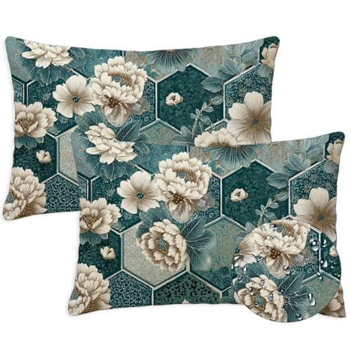Entenei Outdoor Kissen Wasserfest 2er Set Kissenbezugen 40x65 cm Rechteckig Sofakissen Sommerblumen Sitzkissen Balkon Deko Weicher Sofa Kissenbezugen für Sommer Fall Gartenmöbel Stuhl Deko, S-1348 von Canuhkun
