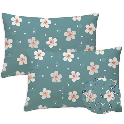 Entenei Outdoor Kissen Wasserfest 2er Set Kissenbezugen 40x70 cm Rechteckig Sofakissen Blumen Sitzkissen Outdoor Balkon Deko Weicher Sofa Kissenbezugen für Sommer Fall Gartenmöbel Stuhl Deko, S-1340 von Canuhkun
