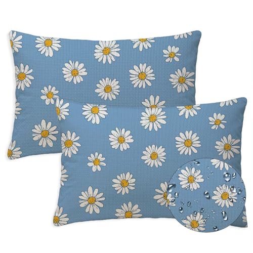 Entenei Outdoor Kissen Wasserfest 2er Set Kissenbezugen 40x70 cm Rechteckig Sofakissen Daisy Blumen Sitzkissen Outdoor Balkon Deko Leinen Kissenbezugen für Sommer Fall Gartenmöbel Stuhl Deko, S-1328 von Canuhkun