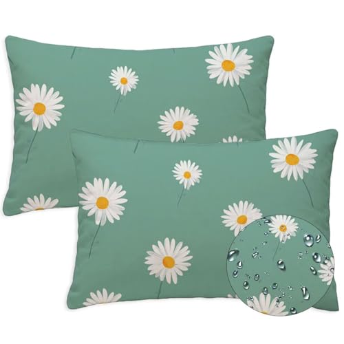 Entenei Outdoor Kissen Wasserfest 2er Set Kissenbezugen 70x90 cm Rechteckig Sofakissen Daisy Blumen Sitzkissen Outdoor Balkon Deko Weicher Kissenbezugen für Sommer Fall Gartenmöbel Stuhl Deko, S-1332 von Canuhkun