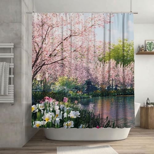 Japan Duschvorhang 150 x 200 cm, Duschvorhang See Muster mit 12 Duschvorhangringe, Waschbar Polyester Stoff Beschwerter Saum Wasserdicht und Trocknet Schnell Badevorhang Badewanne, Geschenke G-19 von Canuhkun
