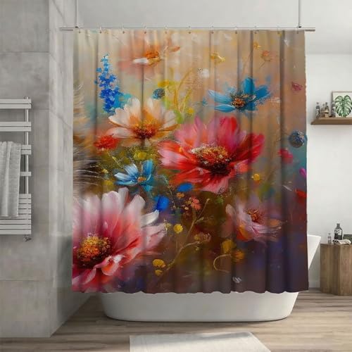 Katze Duschvorhang 150 x 180 cm, Duschvorhang Blume Muster mit 12 Duschvorhangringe, Waschbar Polyester Stoff Beschwerter Saum Wasserdicht und Trocknet Schnell Badevorhang Badewanne, Geschenke G-16 von Canuhkun