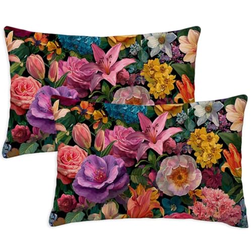 Kissenbezug 30x50 cm Rechteckig Sofakissen Kissenbezug Anlage DekoKissen Kissenbezüge Sommerblumen 2er Set Weicher Zierkissen Beidseitig Bedruckt Muster für Deko Wohnzimmer Gartenmöbel Kissen S-1401 von Canuhkun