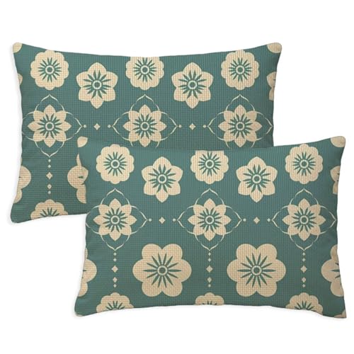 Kissenbezug 40x60 cm Rechteckig Sofakissen Kissenbezug Entenei Deko Kissenbezüge Blumen 2er Set Leinen Zierkissen Couchkissen Beidseitig Bedruckt Muster für Deko Wohnzimmer Gartenmöbel Kissen S-1345 von Canuhkun