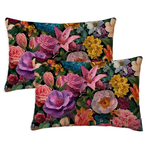 Kissenbezug 40x70 cm Rechteckig Sofakissen Kissenbezug Anlage DekoKissen Kissenbezüge Sommerblumen 2er Set Leinen Zierkissen Beidseitig Bedruckt Muster für Deko Wohnzimmer Gartenmöbel Kissen S-1401 von Canuhkun