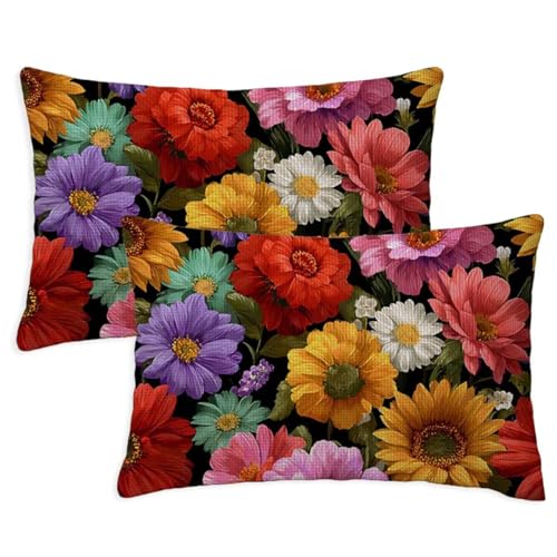 Kissenbezug 40x70 cm Rechteckig Sofakissen Kissenbezug Anlage DekoKissen Kissenbezüge Sonnenblume 2er Set Leinen Zierkissen Beidseitig Bedruckt Muster für Deko Wohnzimmer Gartenmöbel Kissen S-1405 von Canuhkun