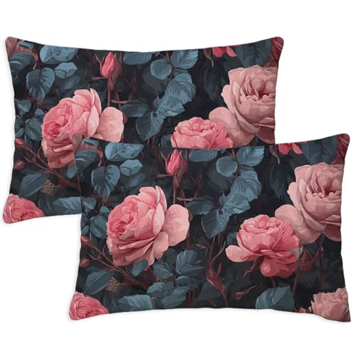 Kissenbezug 40x80 cm Rechteckig Sofakissen Kissenbezug Anlage Deko Kissenbezüge Blumen 2er Set Weicher Zierkissen Couchkissen Beidseitig Bedruckt Muster für Deko Wohnzimmer Gartenmöbel Kissen S-1385 von Canuhkun
