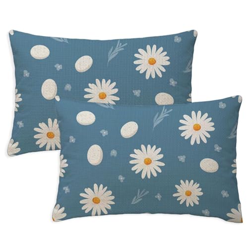 Kissenbezug 50x80 cm Rechteckig Sofakissen Kissenbezug Entenei Deko Kissenbezüge Blumen 2er Set Leinen Zierkissen Couchkissen Beidseitig Bedruckt Muster für Deko Wohnzimmer Gartenmöbel Kissen S-1341 von Canuhkun