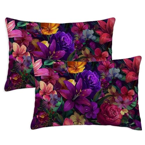 Kissenbezug 60x80 Rechteckig Sofakissen Kissenbezug Anlage DekoKissen Kissenbezüge Blumen 2er Set Leinen Zierkissen Couchkissen Beidseitig Bedruckt Muster für Deko Wohnzimmer Gartenmöbel Kissen S-1373 von Canuhkun