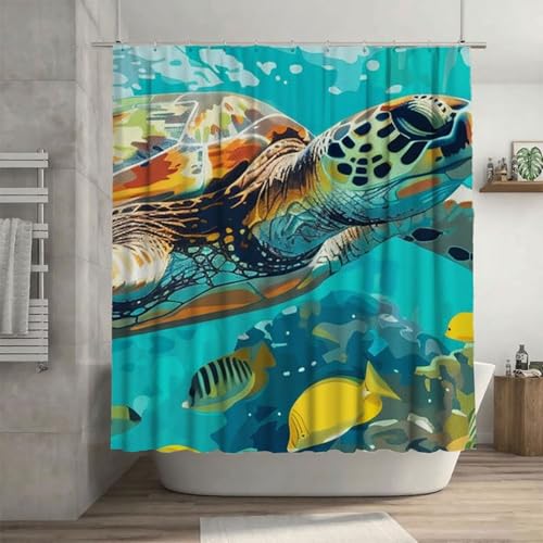 Meeresschildkröten Duschvorhang 140 x 200 cm, Duschvorhang Tier Muster mit 12 Duschvorhangringe, Waschbar Polyester Stoff Wasserdicht Trocknet Schnell Badevorhang Badewanne, Geschenke für Frauen G-7 von Canuhkun
