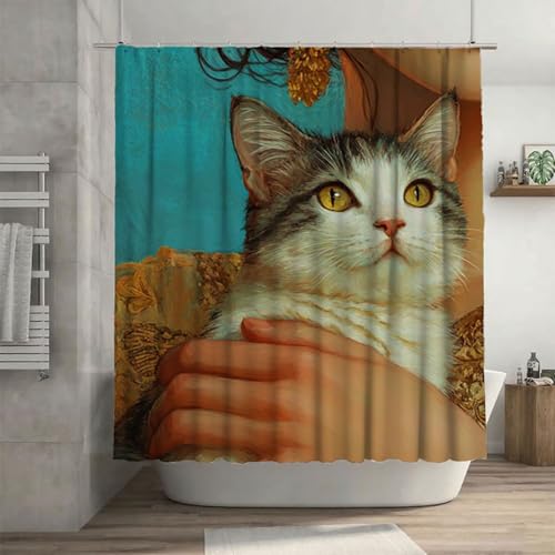 Niedlich Duschvorhang 200 x 200 cm, Duschvorhang Katze Muster mit 12 Duschvorhangringe, Waschbar Polyester Stoff Wasserdicht und Trocknet Schnell Badevorhang Badewanne, Geschenke für Frauen G-13 von Canuhkun
