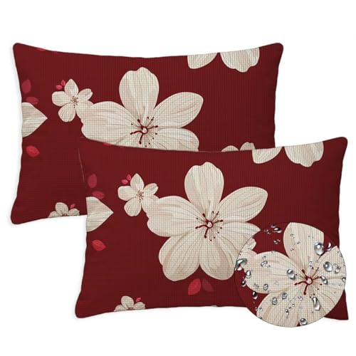 Ocker Outdoor Kissen Wasserfest 2er Set Kissenbezugen 40x60 cm Rechteckig Sofakissen Blumen Sitzkissen Outdoor Balkon Deko Leinen Sofa Kissenbezugen für Sommer Fall Gartenmöbel Stuhl Deko, S-1360 von Canuhkun