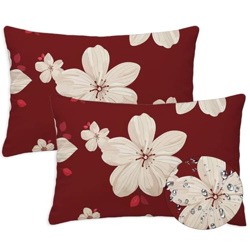 Ocker Outdoor Kissen Wasserfest 2er Set Kissenbezugen 40x70 cm Rechteckig Sofakissen Blumen Sitzkissen Outdoor Balkon Deko Weicher Sofa Kissenbezugen für Sommer Fall Gartenmöbel Stuhl Deko, S-1360 von Canuhkun
