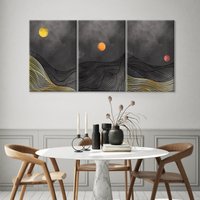Abstrakte Berg Leinwand, Zeichnung, Moderne Kunst, Gold Druck, Nacht Landschaft, Abstrakte Sonne Malerei, Mond Wand Landschaft von CanvaSale