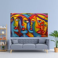 Abstraktes Gesicht Leinwand, Porträt Wandkunst, Abstrakte Moderne von CanvaSale