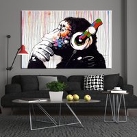Banksy Dj Affe Leinwanddruck Bunte Tierwandkunst von CanvaSale