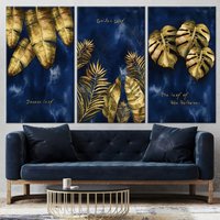 Blatt Der Banane, Marine Gold Wandkunst, Goldenes Blatt, Luxus Moderne Wanddekor, Baum 3Er Set, Leinwand Kunst von CanvaSale