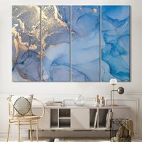 Blaue Gold Marmor Kunst, Moderne Malerei Aquarell Abstrakte Blaues Design, Acrylmalerei, Blaue Marmorierung Leinwand von CanvaSale