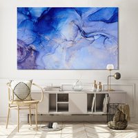 Blaue Marmor Leinwand Abstrakte Acrylkunst von CanvaSale