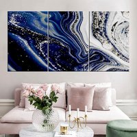 Blaue Und Graue Abstrakte Leinwand, Marmor Wanddekoration, Swirl Wandkunst, Illustration Poster, Fluid Art von CanvaSale