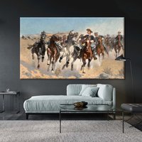 Frederic Remington Leinwand, Pferd Wandkunst, The Fourth Troopers Bewegen Die Geführten Pferde, Laufende Pferde Druck von CanvaSale