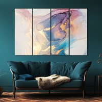 Kreative Abstrakte Kunst, Goldene Wirbel Kunstwerk, Farbverträumte Blau Rosa Harmonie Abstrakte Flüssige Gemischte Farben Leinwand, Wanddekor von CanvaSale
