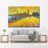 London Landschaft, Street View Gemälde, Abstrakte Straßenlandschaft, Big Ben Leinwand Druck, Wandkunst von CanvaSale