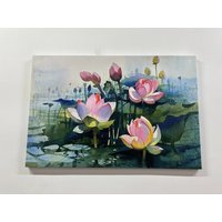 Lotus Leinwand, Wandkunst, Blumen Abstrakte Aquarell Druck, Bunte Malerei von CanvaSale