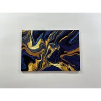 Marineblau Und Gold Gemälde, Marmor Wandkunst, Moderne Abstrakte Golddruck, Marineblaue Leinwand, Leinwand von CanvaSale