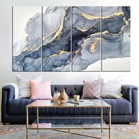 Marmor Wandkunst, Blaue Marmorierung, Gold Abstrakte Kunst, Große Wanddekor, Dekor, Leinwand von CanvaSale