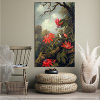 Martin Johnson Heade, Kolibri Und Passionsblumen, Vintage Wandkunst, Poster, Florale Malerei, Naturmalerei, Moderne von CanvaSale