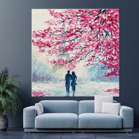 Schönes Paar Unter Rosa Baum, Paris Wandkunst, Eiffelturm Gemälde, Schöne Leinwand, Valentinstag Geschenk von CanvaSale