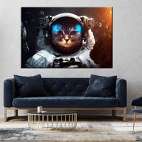 Süße Katze Leinwand, Astronaut Katze, Wandkunst, Poster, Druck, Malerei, Tier Abstrakte Kunst von CanvaSale