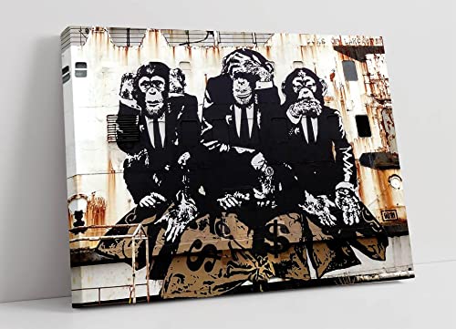 Banksy 3 weise Affen, Leinwanddruck, gerahmt, 76 x 50 cm von CanvasArtShop