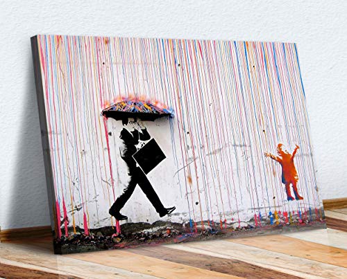 Banksy Leinwanddruck, Straßen-Wandkunst, Kunstdruck, farbiger Regen, 60 x 40 cm von CanvasArtShop