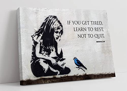 CanvasArtShop Kunstdruck auf Leinwand, Motiv Banksy Girl Blue Bird, gerahmt, 47in x 32in / 119cm x 81cm von CanvasArtShop