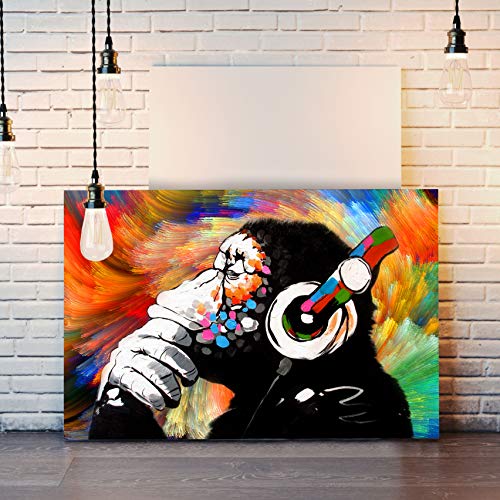 CanvasArtShop Leinwanddruck, Motiv: Affe DJ Banksy, bunt, Wirbel-Design, 76 x 50 cm von CanvasArtShop