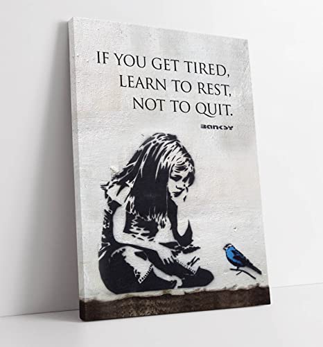 Leinwandbild, Motiv: Banksy Girl Blue Bird Porträt-Zitat, gerahmt, 60 x 40 cm von CanvasArtShop