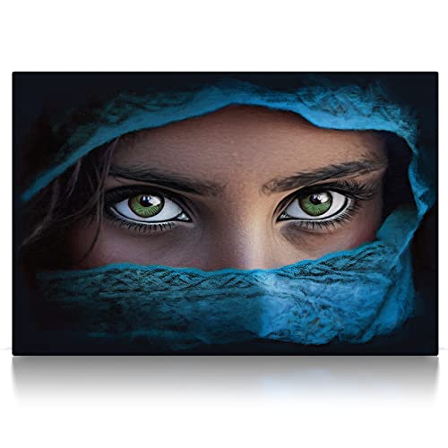 Burqa - Leinwand Bild - Wandbild aufhängefertig Arabische Frau Grüne Augen Mädchen verschleiert Orient Kunst Druck Bilder Wand Deko Modern Art XXL Wohnzimmer (60 x 40 cm, Leinwand auf Keilrahmen) von CanvasArts