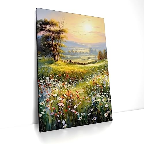 CanvasArts Frühling/Sommer Blumenwiese B - Leinwand Bild - Blumen Feld Landschaft Sonne (100 x 70 cm, Leinwand auf Keilrahmen, Blumenwiese B) von CanvasArts