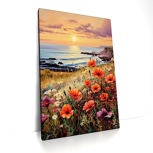 CanvasArts Frühling/Sommer Blumenwiese C - Leinwand Bild - Blumen Meer Landschaft Sonne Küste Wiese (60 x 40 cm, Leinwand auf Keilrahmen, Blumenwiese C) von CanvasArts