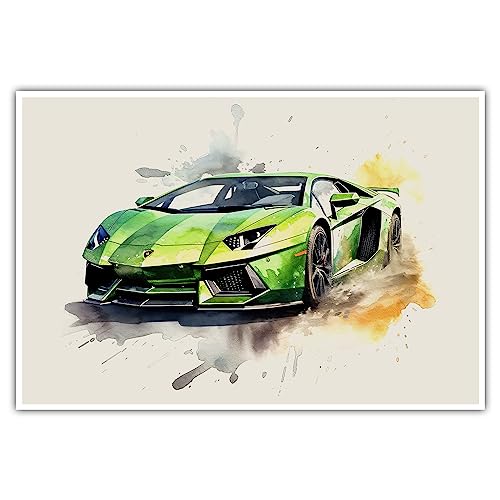 CanvasArts Watercolor Sketch Aquarell - Poster - ohne Rahmen - Auto Artwork Modern Art Wandbild, kompatibel zu Lamborghini Aventador (60 x 40 cm, Poster, Lamborghini Aventador) von CanvasArts